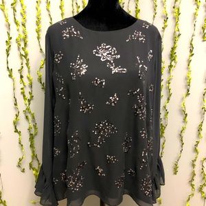 Vince Camuta Sheer Black Long Sleeve Shirt